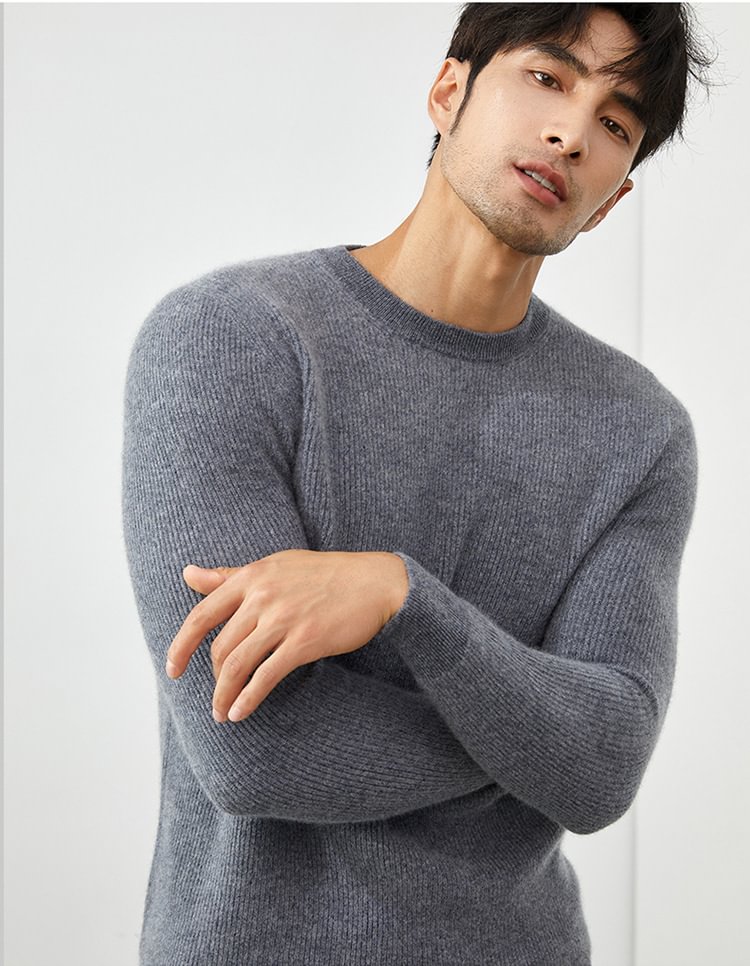 Men's Round Neck Pure Cashmere Sweater-Chouchouhome