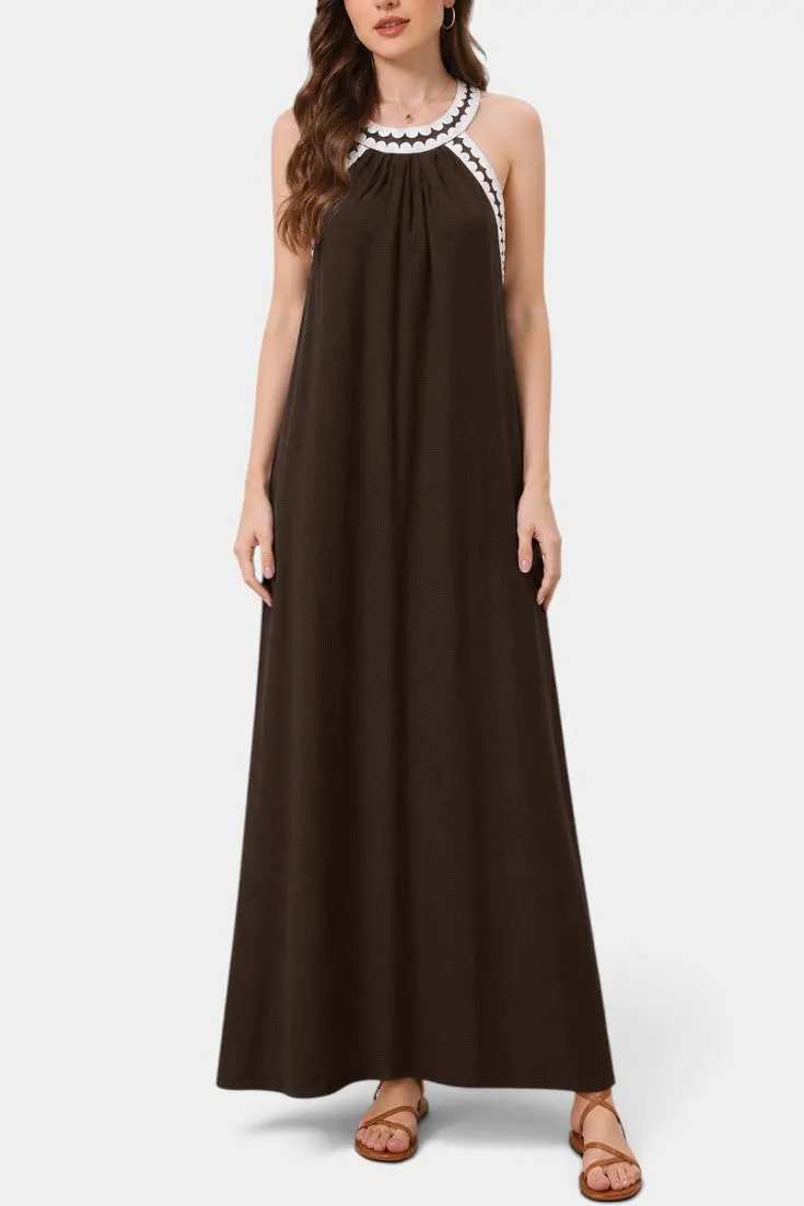 Halter Neck Maxi Dress with Contrast Trim