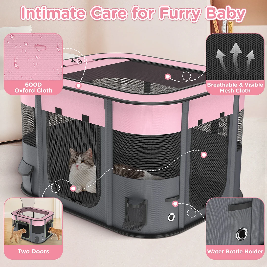 Pet Playpen for Dog Cat Rabbit, Portable Foldable Exercise Pen Tent, Breathable Shade Cover, Indoor Outdoor Travel Use