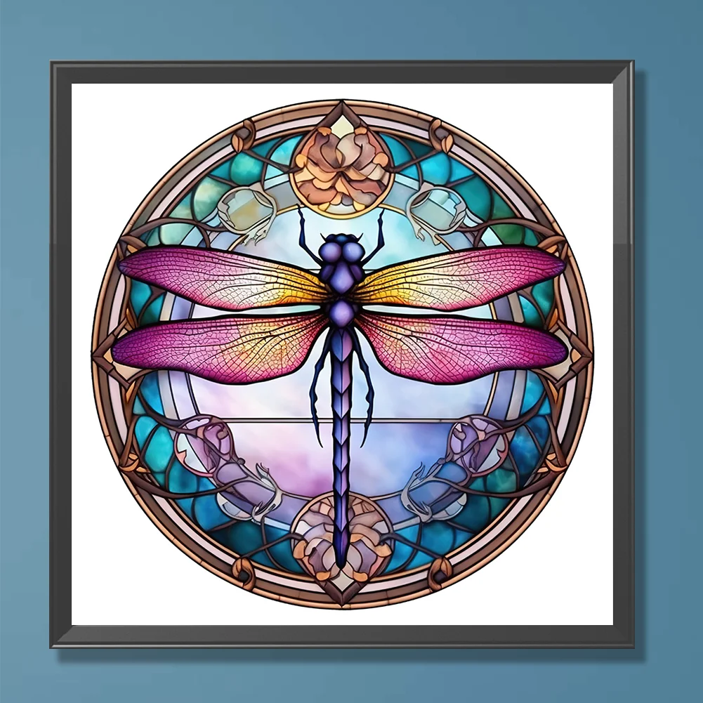 Diamond Painting - Full Round Drill - Stained Glass Dragonfly(30*30cm)