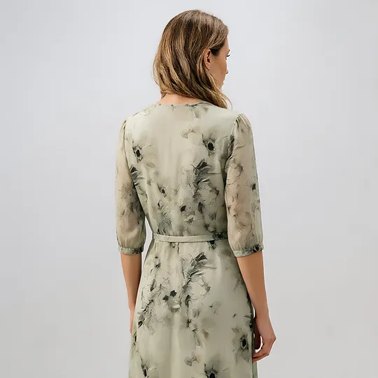 mulberry silk dress Emerald Cowl Neck Midi SILKROSE Hips 35.4 in 100% Acetate Mulberry Silk Modern