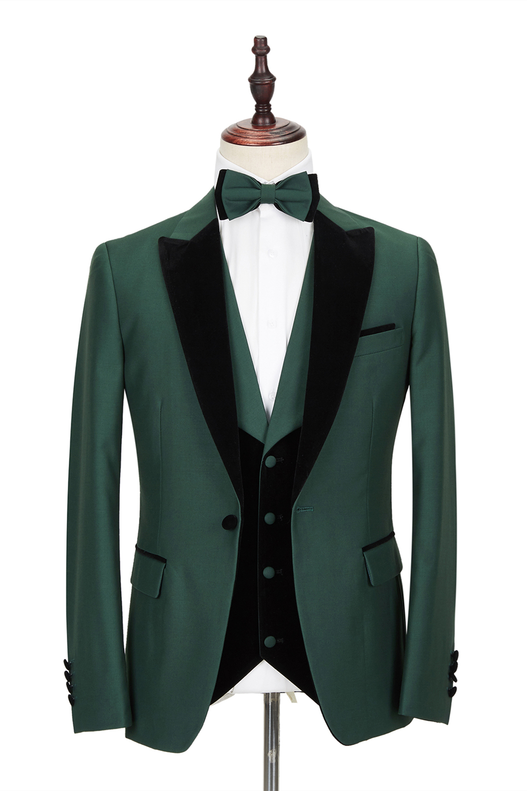 Dresseswow New Arrive Dark Green Wedding Blazer For Groom With Black Peak Lapel