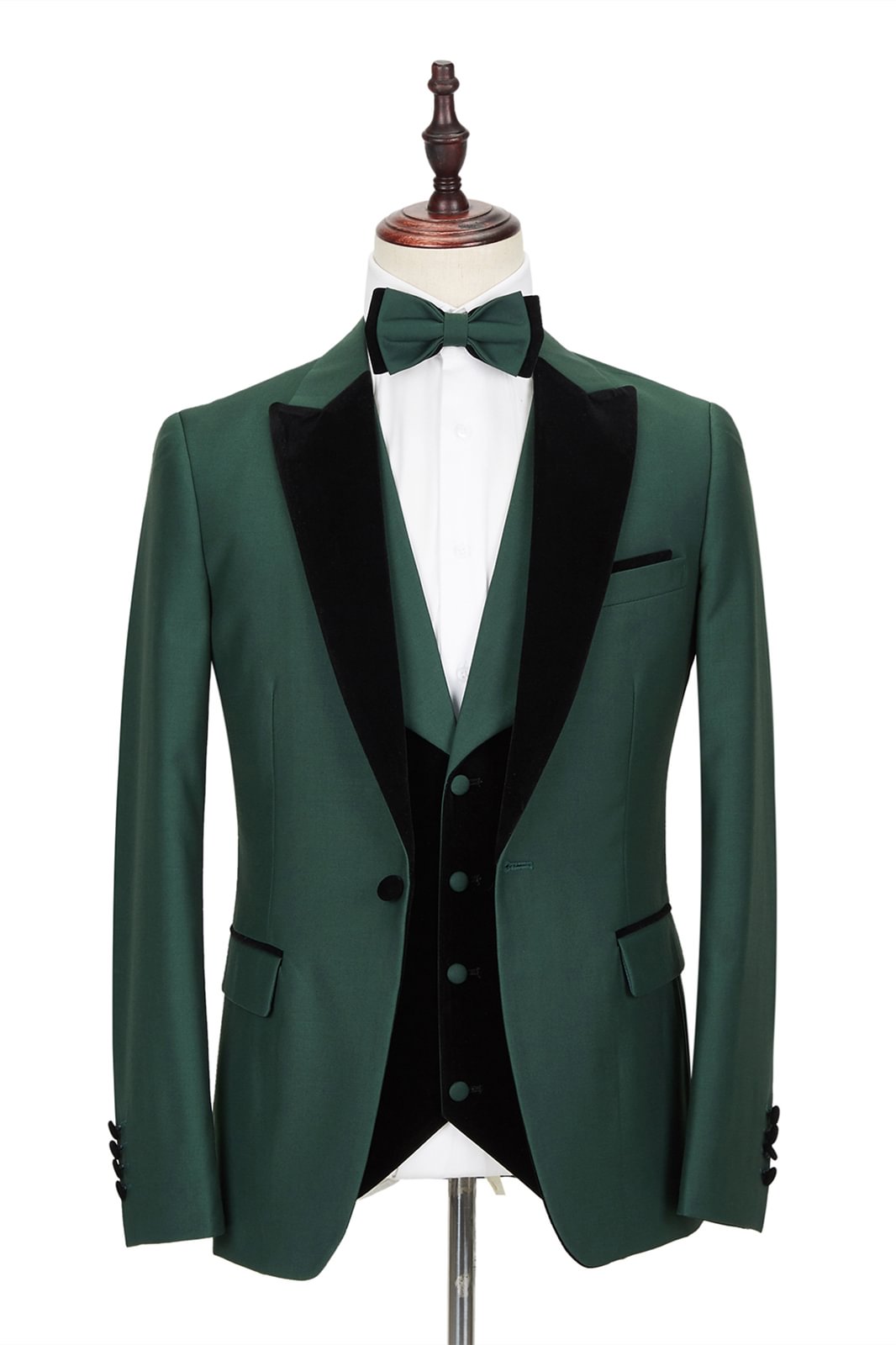 Dark Green Black Peak Lapel Men's Wedding Suit Formal Suit Velvet Banding Edge | Ballbellas Ballbellas