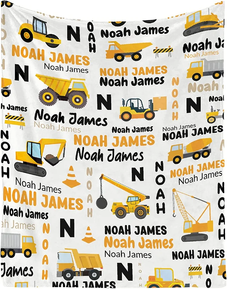 Personalized Construction Trucks Blanket for Toddler Boys Custom Car Lightweight Throws Soft Microplush Flannel Blankets Birthday for Kids Girls