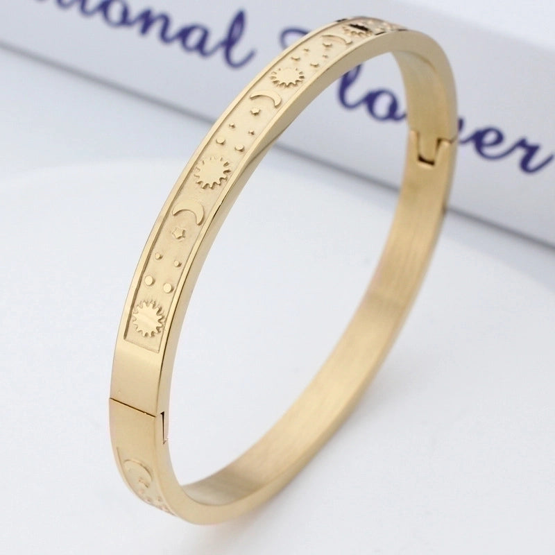 Stainless Steel 18K Gold Plated Rose Gold Plated Tropical Minimalist Roman Style Star Moon Bangle