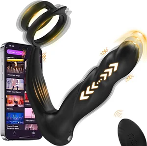 Thrusting Prostate Massager Vibrating Butt Plug With Dual Soft Cock Ring App Remote Control