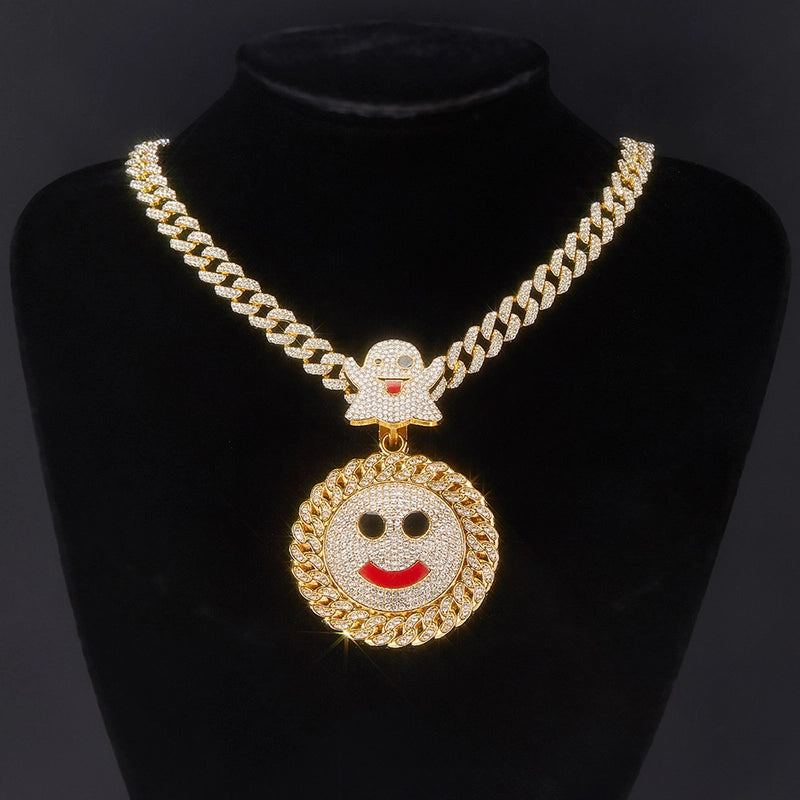 Ghost Smile Face Hip Hop Pendant New Arrival Hip Hop Alloy Full Diamond Cuban Link Chain Pendant Exclusive For