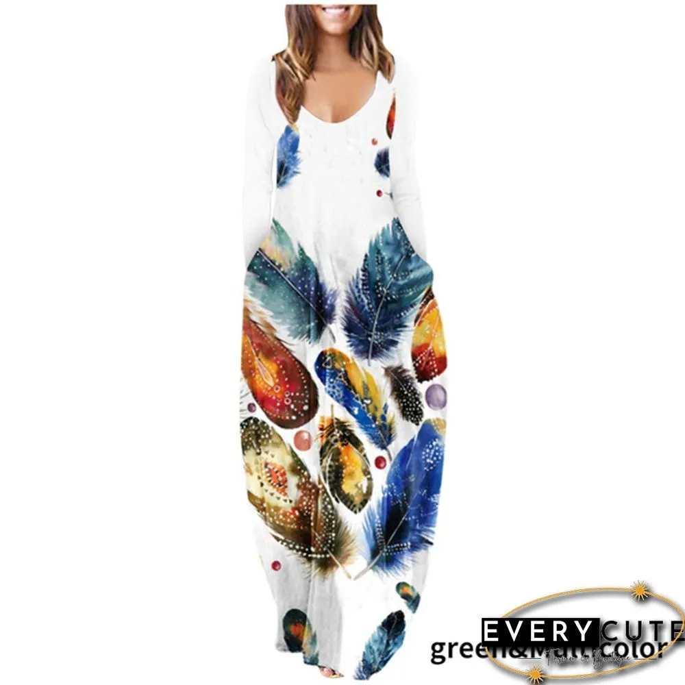 Womens loose dress bohemian holiday prom kaftan maxi oversized tunic kleid floral cotton