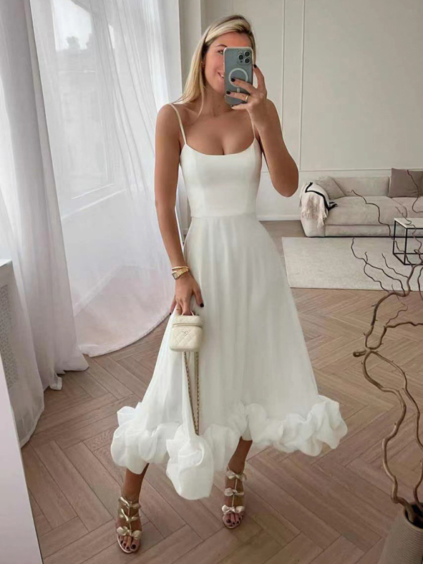 Mature Women New A-line Skirt Dress With Suspenders And Big Swing Three-dimensional Flowers