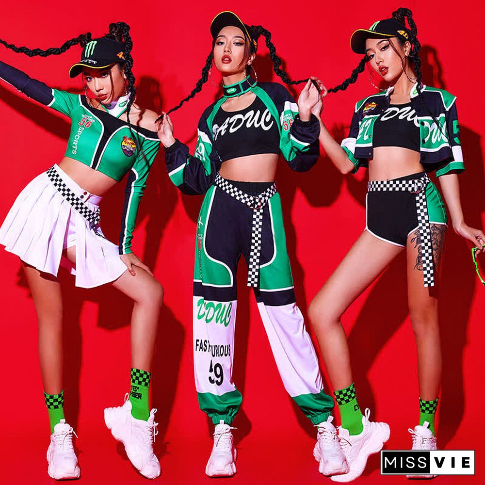 Letter Print Crop Top Shorts Mini Skirt Pants Colorblock Three Pieces Set