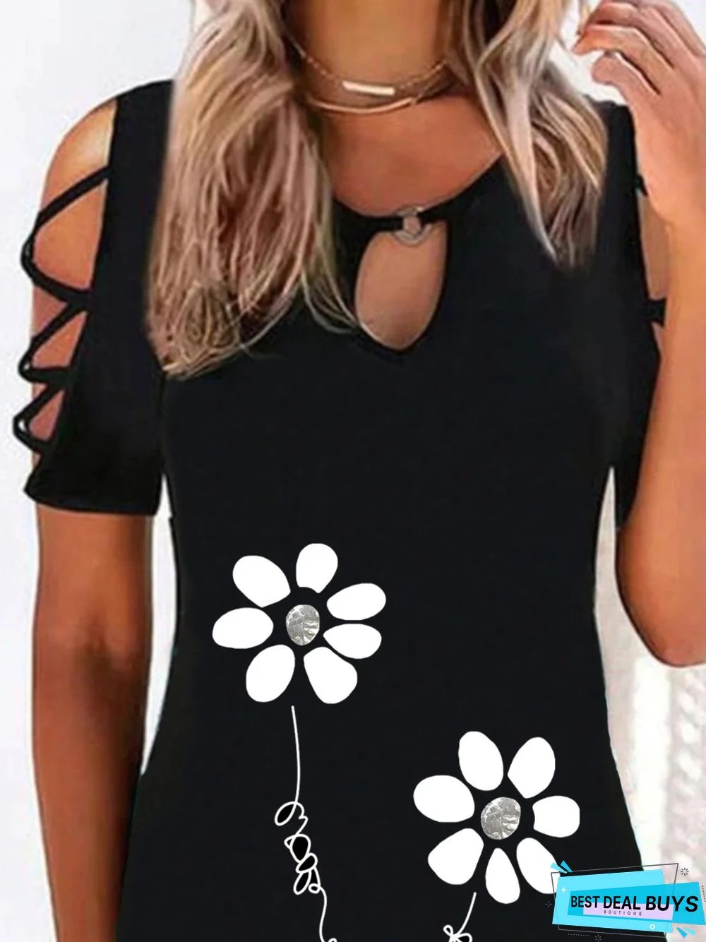 Casual Floral Short Sleeve Round Neck Plus Size Printed Tops T-shirts