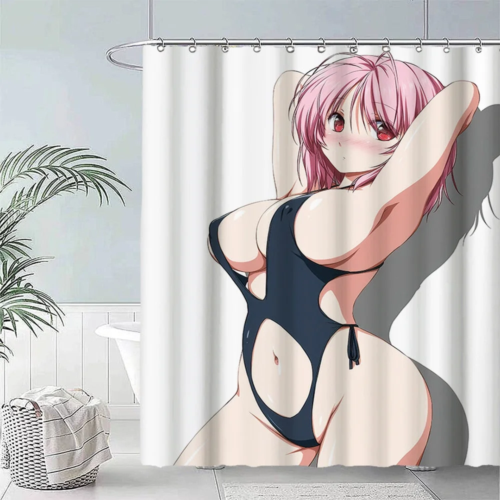 Anime Big Breasted Girl Printing Shower Curtain Bathroom Supplies High-quality Waterproof Bathroom Decoration with Hook Curtain