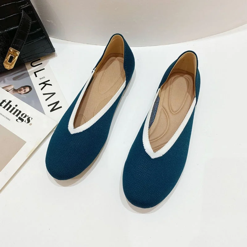 Women Shoes 2022 Bowknot flat Shoes Soft Pregnant Scoop Shoes Square Head Knitted Shoes Tide Girl Peas Shoes Female Ballet Shoes