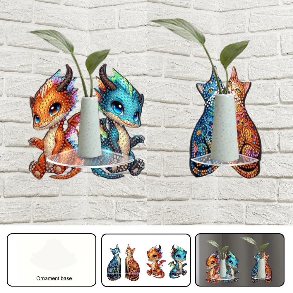 2pcs 2D Flat DIY Diamond Art Pendant DIY Home Decor Hanging Charm Decor (Kitten)