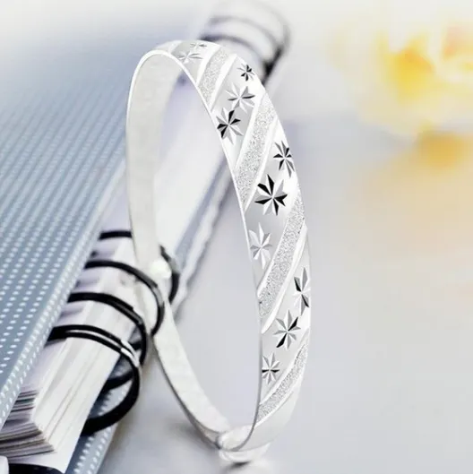 Romantic Gypsophila Star Adjustable Bangle 925 Sterling Silver Color Bracelet for Women
