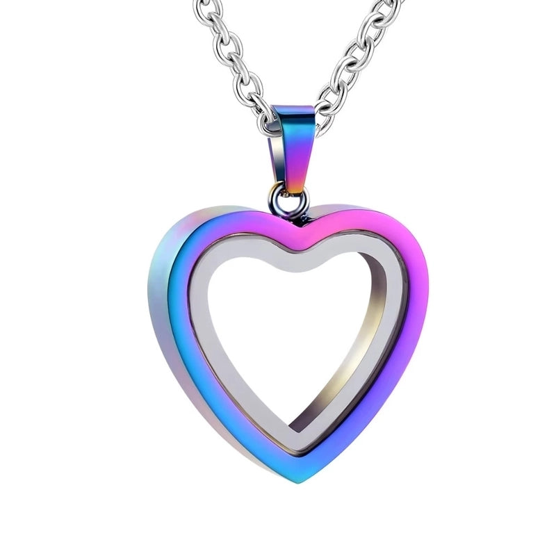 Minimalist Heart Shape 304 Stainless Steel Glass Locket Necklace