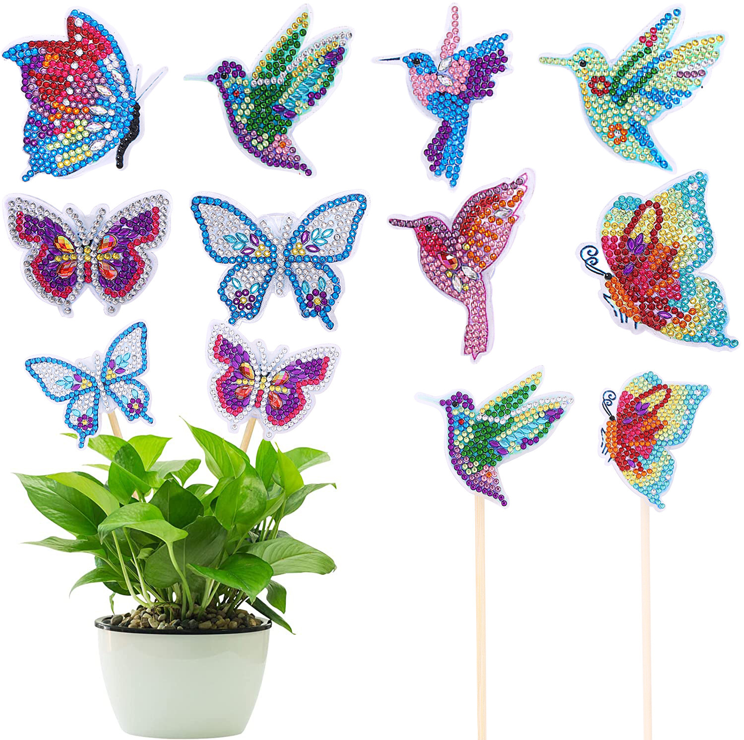 8 pieces of hand-painted crystal, gemstone, diamond flower arrangement, diamond art craft kit hummingbird flower arrangement