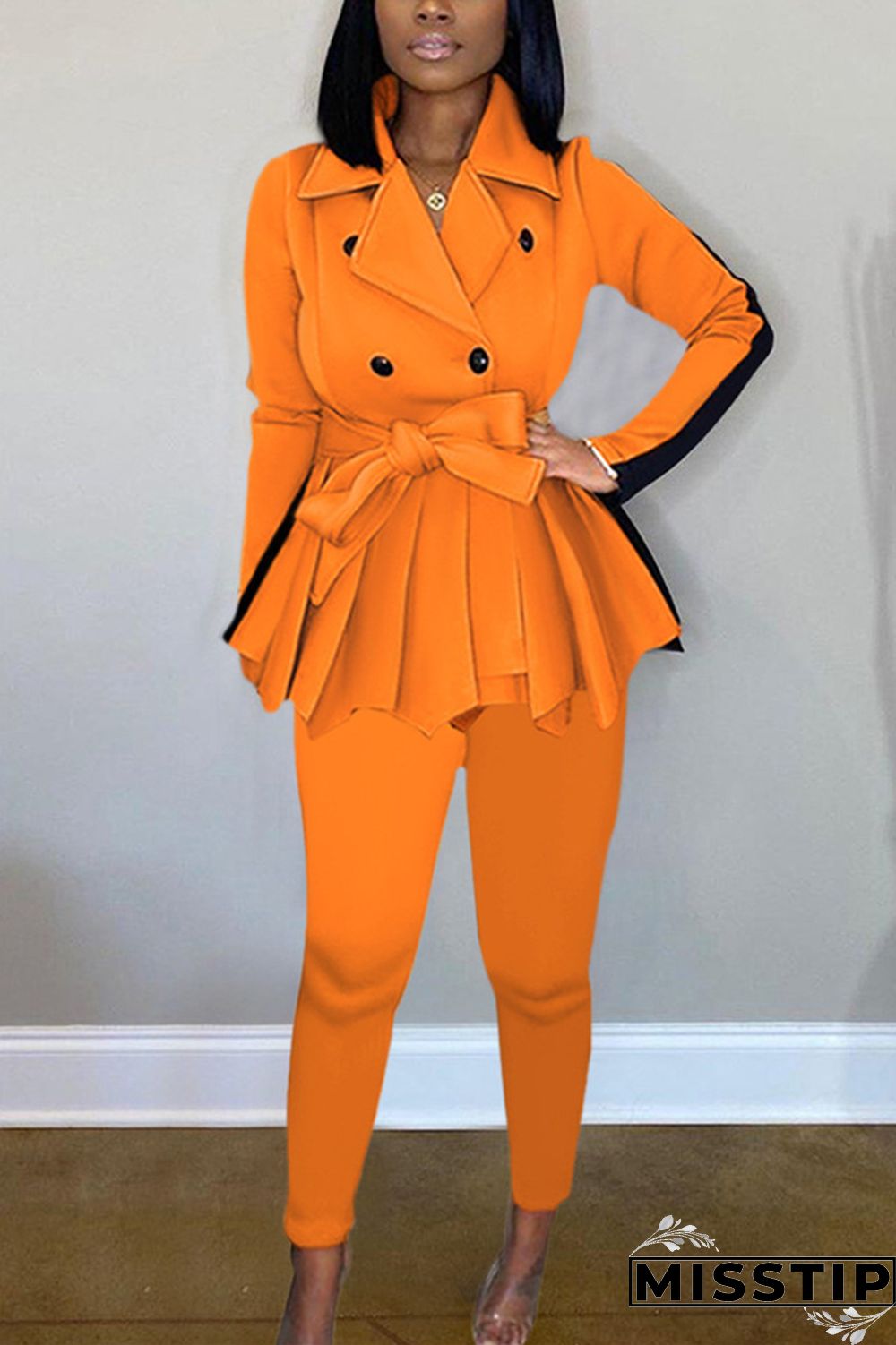 Orange Fashion Casual Long Sleeve Turndown Collar Regular Sleeve Regular Patchwork Two Pieces