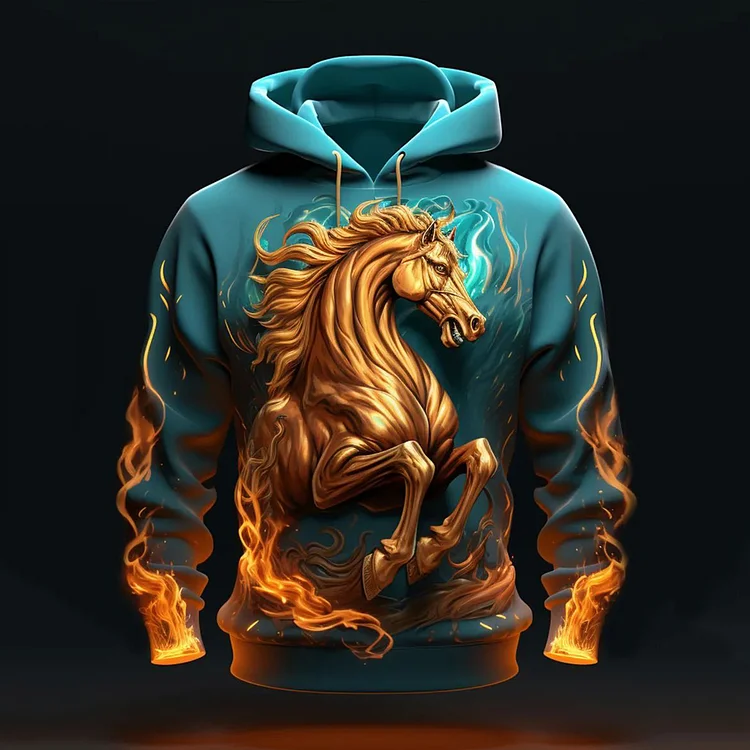 Comstylish Western Horse Print Casual Hoodie