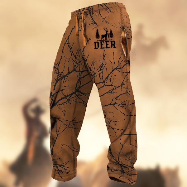 Mens Vintage Jungle Elk Logo Design Print Sweatpants