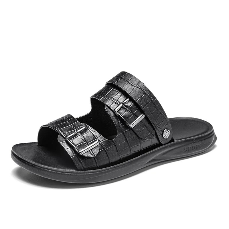 Drawato fall fashion Men Summer New Buckle Sandals and Slippers Men's Leather Sandals Adult Thick-soled Beach Shoes Non-slip Open-toe Leather Sandals