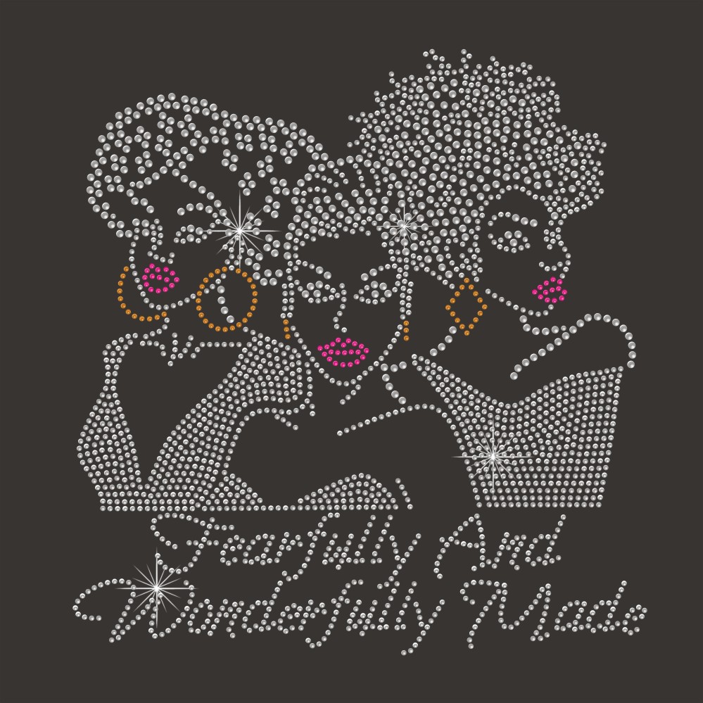 Fearfully and wonderfully made afro girl motif hot fix rhinestone iron on heat transfers