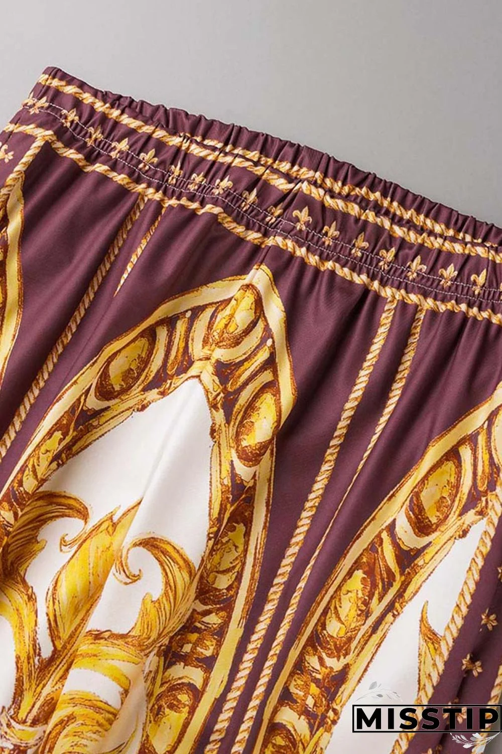 Deep Blue Casual Print Patchwork Turndown Collar Long Sleeve Two Pieces