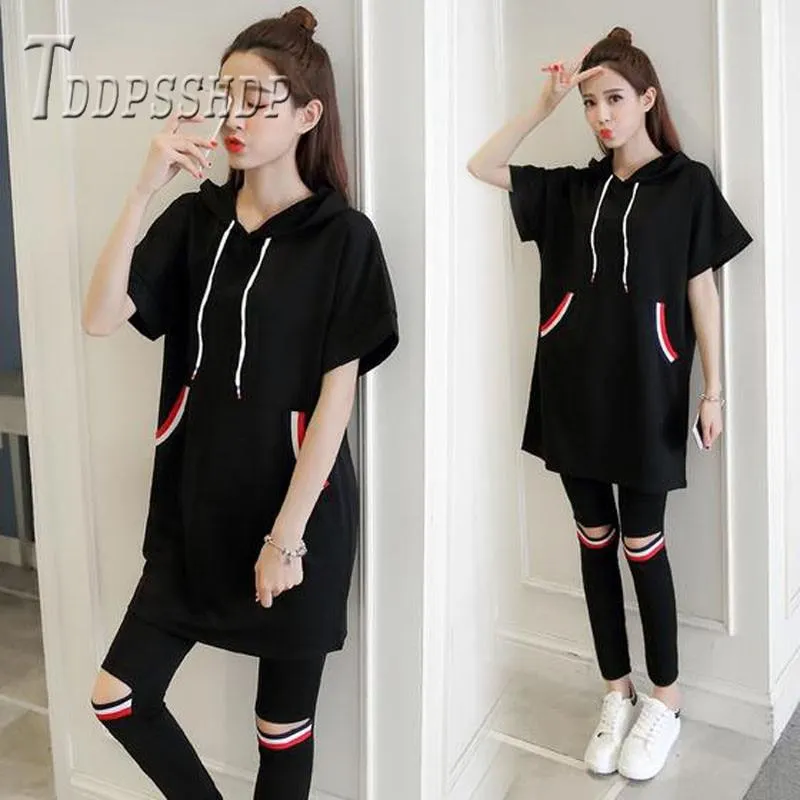 2019 Summer Plus Size Do Exercise Women Sets Black and White Color T Shirt and Pants Female Set