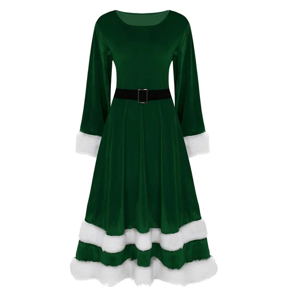 Womens Ladies Plus Size Velvet Scoop Neck Long Sleeves Mrs Santa Claus Costume Adults Christmas Fancy Dress Outfit