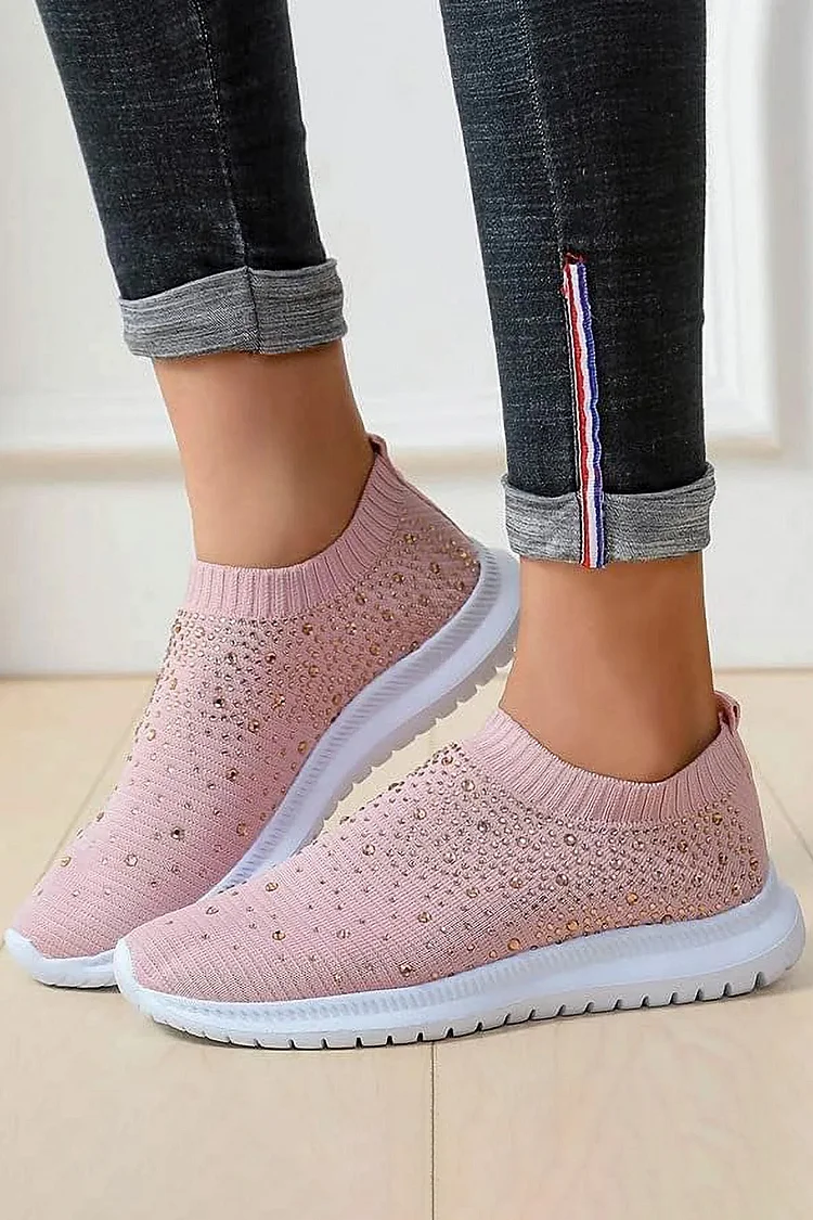 Daily Rhinestone Elastic Design Slip On Casual Jogging Shoes 2024 - Xpluswear
