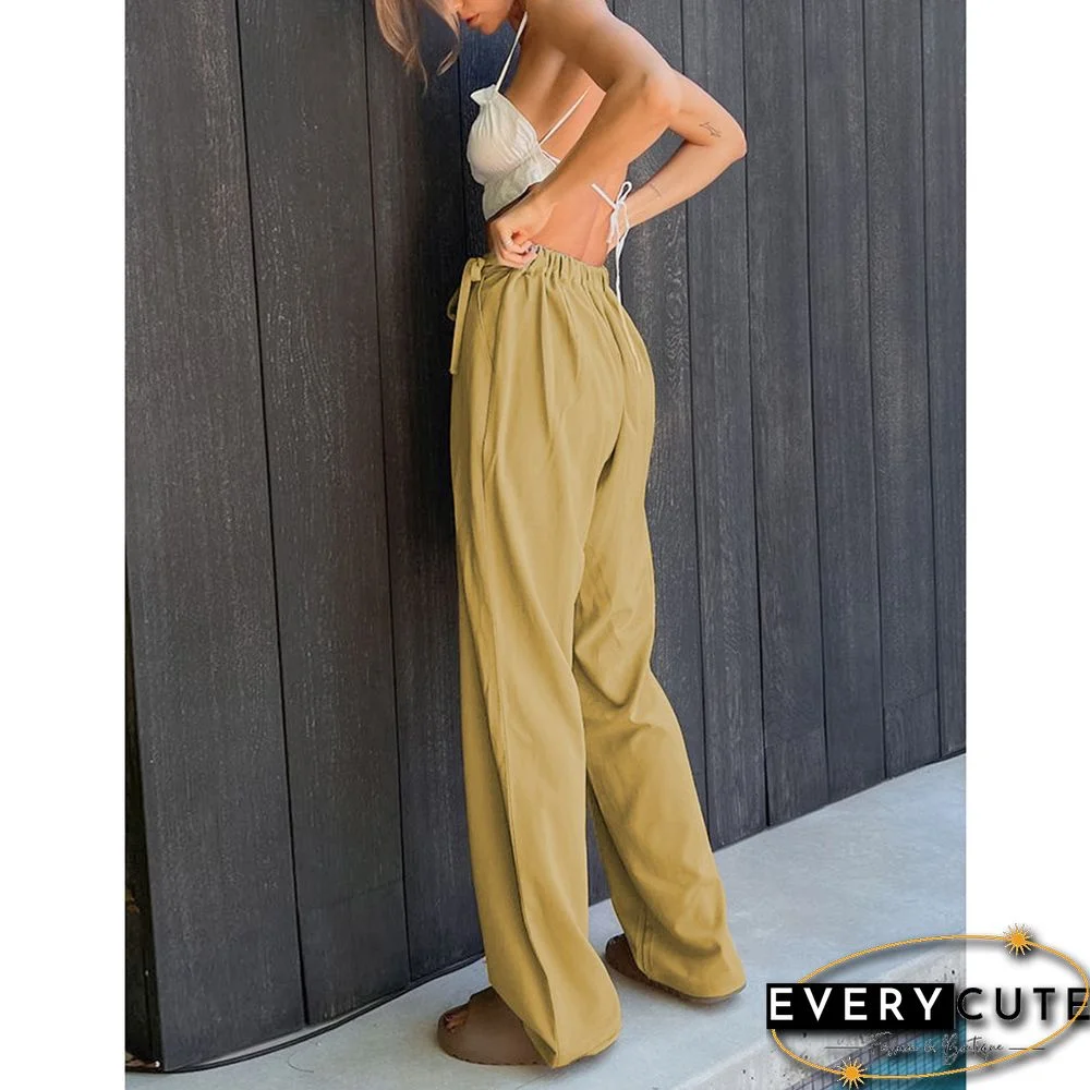 Khaki High Waist Pocket Wide Leg Pants