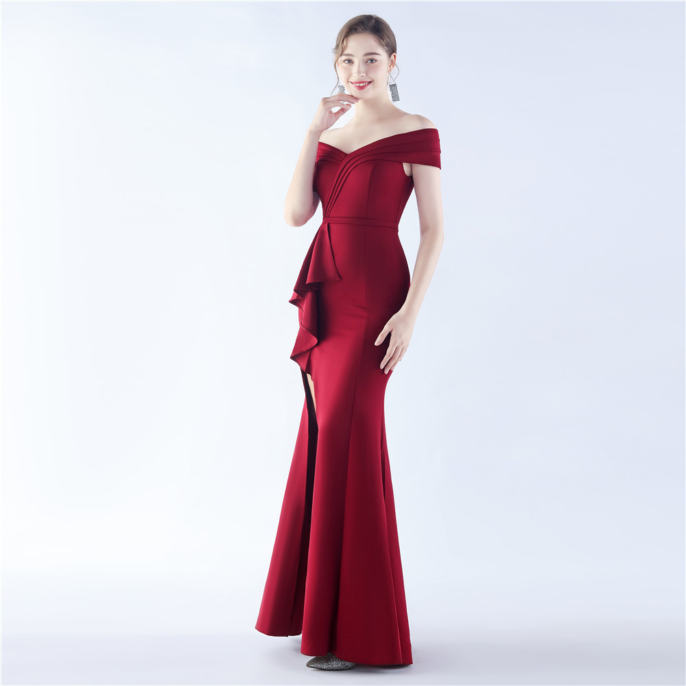 Classic Satin Off Shoulder Long Evening Dress - Elegant & Timeless - Ootddress