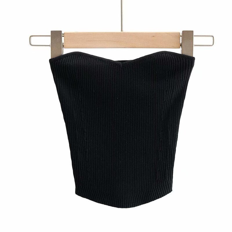 Toppies Sexy Cropped Tube Tops Woman Ribbed Knitted Strapless Tops Off Shoulder Slim Vest Tank