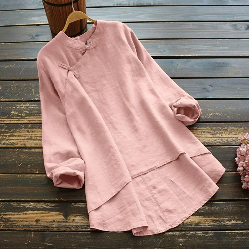 Spring Vintage Long Sleeve Blouse 2022 ZANZEA Women Asymmetrical Tops Casual Solid Cotton Shirt Femme Loose Blusas