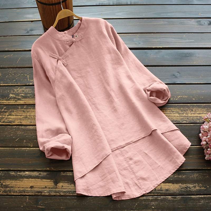Spring Vintage Long Sleeve Blouse 2022 ZANZEA Women Asymmetrical Tops Casual Solid Cotton Shirt Femme Loose Blusas