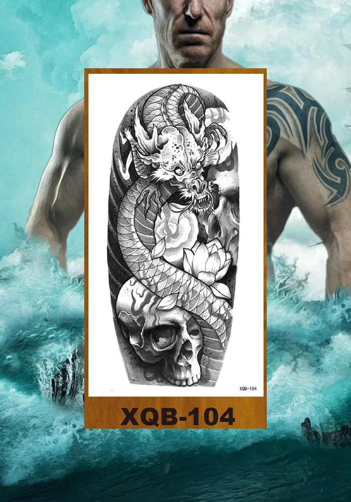 Temporary Tattoos Stickers Vajra Skull Night Demon Crow Mythical Beast Men Women Girl Flower Arm Chest Fake Tatoo Semi Permanent