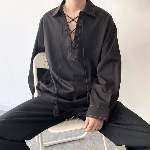 Dawfashion-Cold Wind Trend Long-sleeved Lapel Temperament Non-iron Shirt-Yamamoto Diablo Clothing