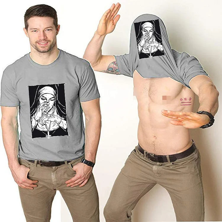 Bad Religious Nun Graphic Casual Double-Print Flip T-shirt