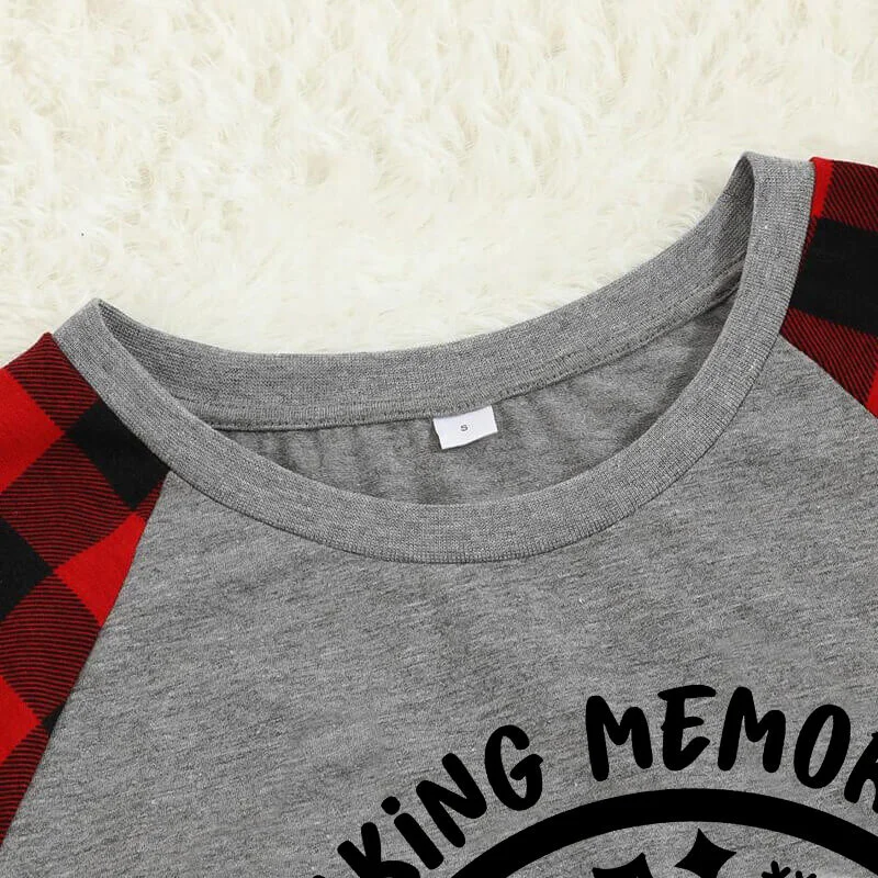 Christmas Make Memories Together 2024 Print  Black & Red Plaid Family Matching Grey Pajamas With Dog bandana