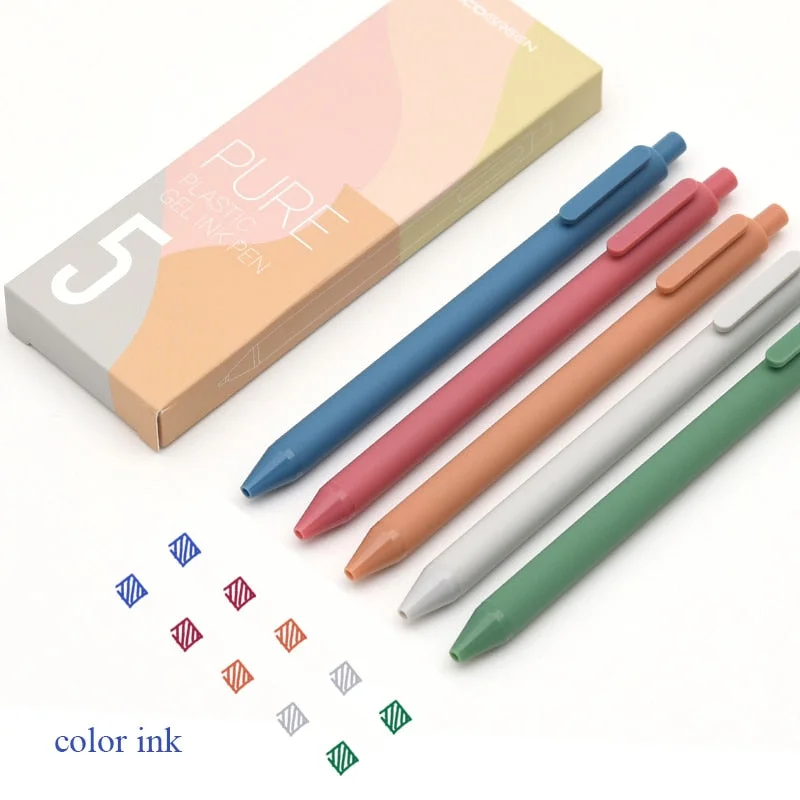 5pcs/box Kaco Retractable Gel Pens Morandi/Rural Color Pens Extra Fine 0.5mm Kawaii Pen for Planner Making Notes