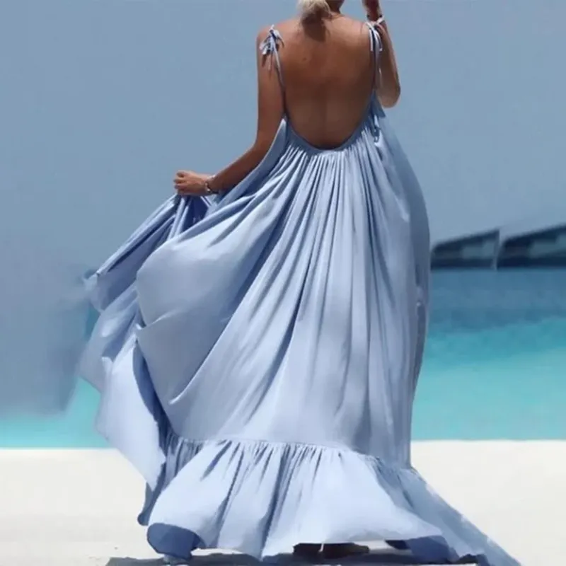 Uveng Uveng Pregnant Women's Beach Dress Sexy Slingless Long Dress Dress Woman