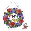 DIY Diamond Painting Hanging Christmas Flower Wreath With Lamp String Kit Home Door Decor