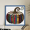 Books Pumpkin Full 18CT DIY Stamped Needlework Embroidery Kit 15.75x15.75inch Embroidery Needlepoint Starter Kits Cross Stitch Art and Crafts Kits for Beginners Adults Home Decor (18CTAFF-2098__C__40X