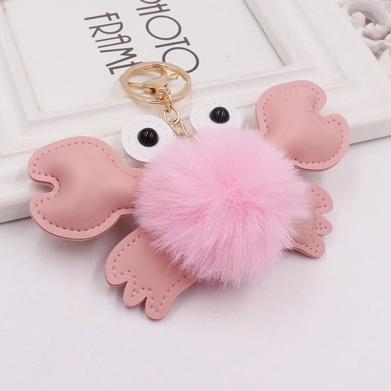 Beach Sweet Crab Pu Leather Imitate Rex Rabbit Fur Alloy Women’s Keychain