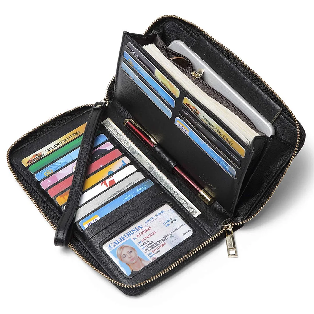 Wallet Large Leather Designer Zip Around Card Holder Organizer Ladies Travel Clutch Wristlet