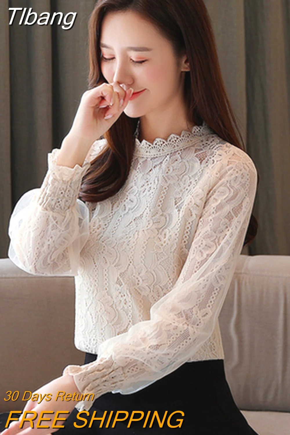 Tlbang Office Lady Vintage Autumn Women White Shirt Women 2023 New Puff Sleeve Blouses Elegant Lace Blouse Women Top Mujer 11196