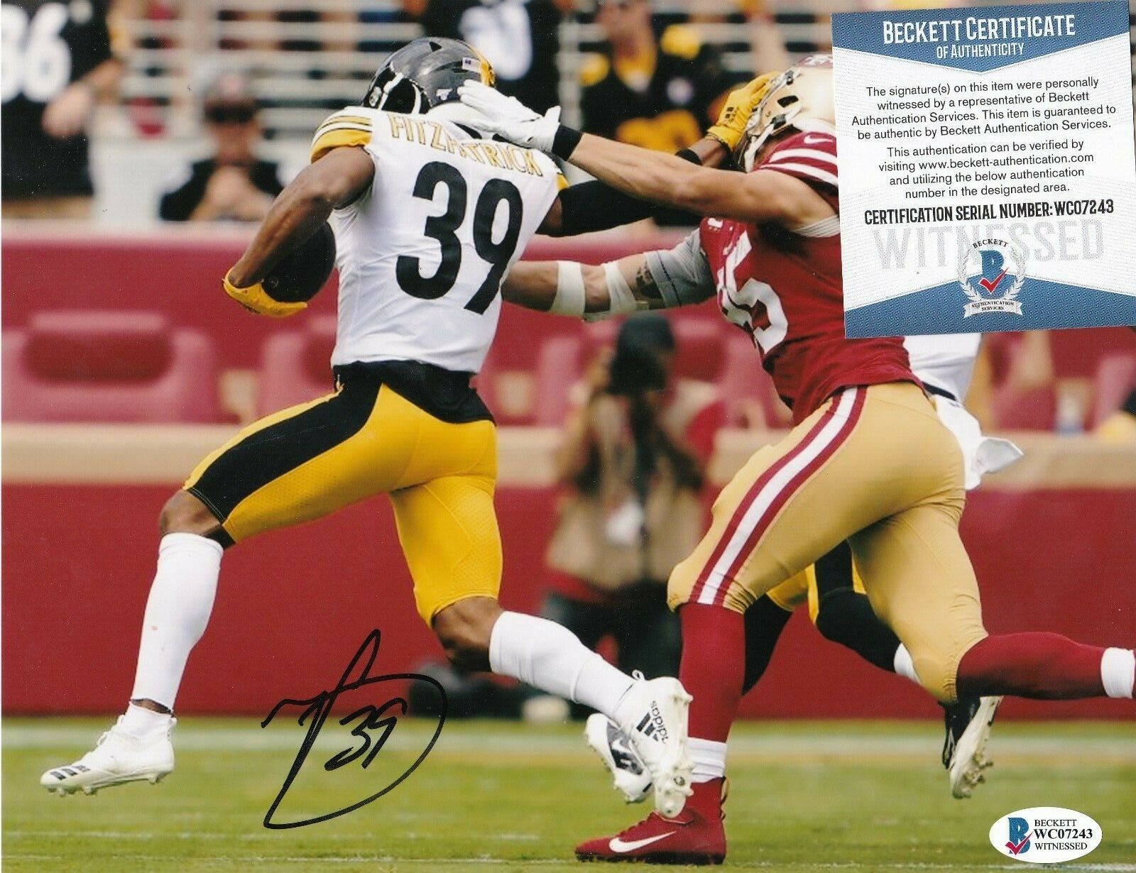 MINKAH FITZPATRICK PITTSBURGH STEELERS BECKETT AUTHENTICATED ACTION SIGNED 8X10