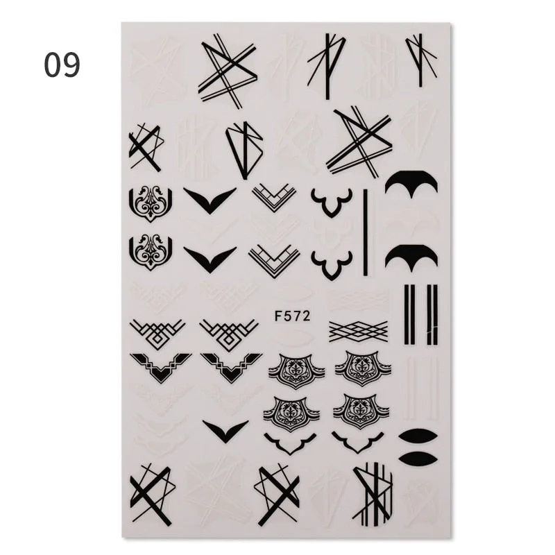 1 Sheet Flower Leaf Tree Green 3D Bronzing Nail Art Stickers Black White Sliders Summer DIY Decals for Nail Art Decoration