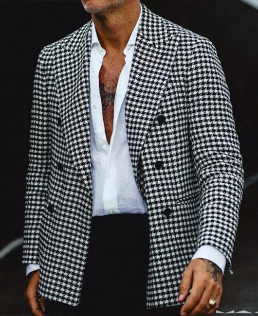 Plaid Print Double Breasted Lapel Blazer