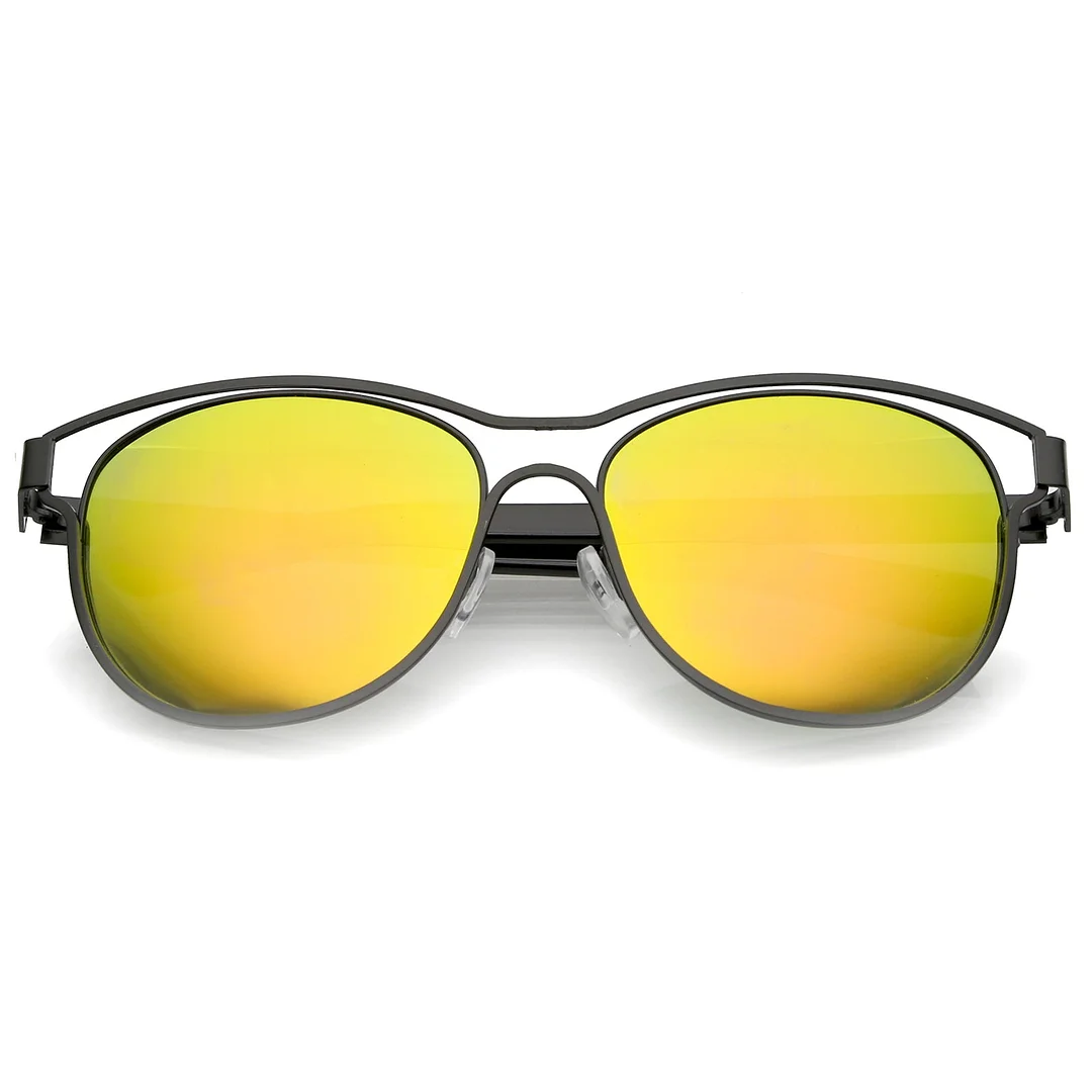 Modern Open Metal Colored Mirror Lens Horn Rimmed glasses 56mm